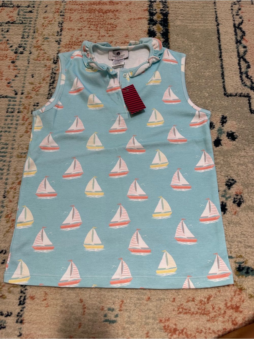 NWT Nantucket Kids Girls' Aqua Sailboat Print Sleeveless Tank